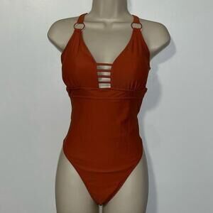 CUPSHE One Peice Swimsuit w O-Ring Rust Orange Women’s L Large